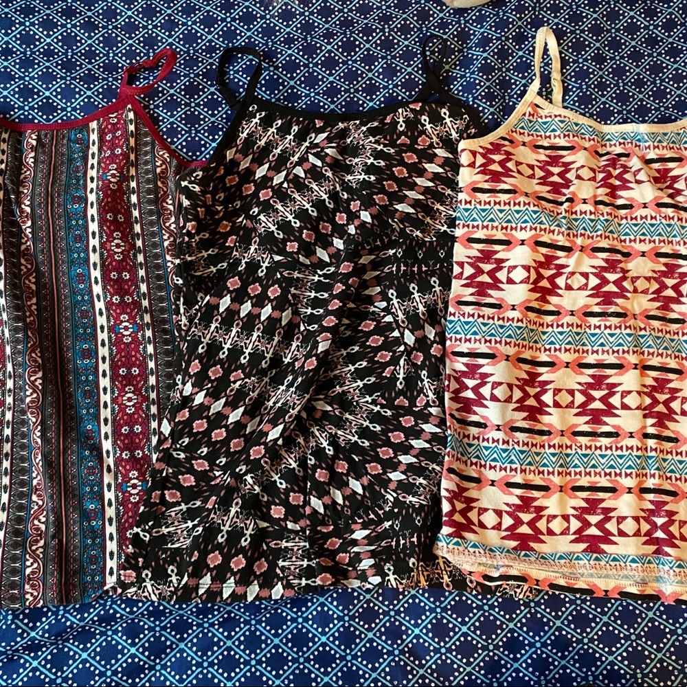 3 tribal patterned tank tops